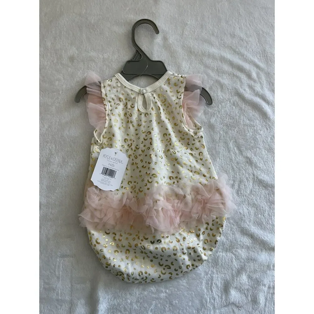 Kyle & Deena Baby Girls Bubble Romper 3-6M White Gold Hearts Pink Peach Tutu NEW